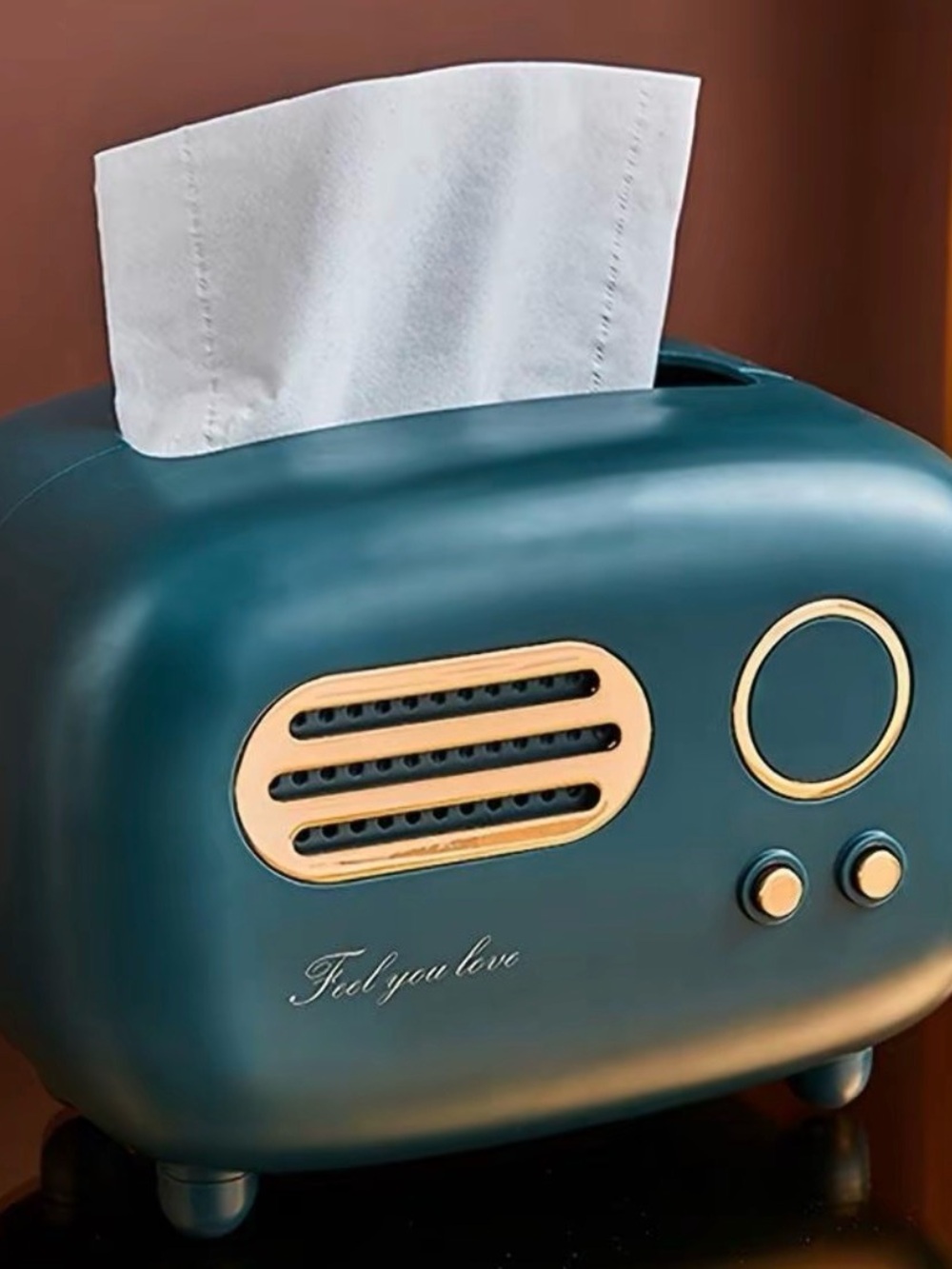 Retro Teal Tissue Box Holder with Gold Accents